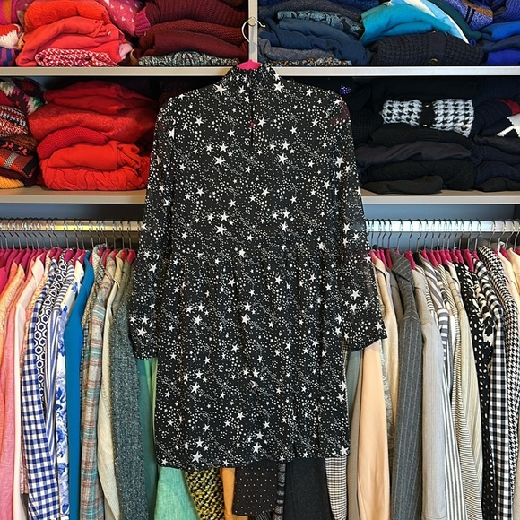 Modcloth black/white star long semi sheer sleeve lined dress size S - Picture 3 of 3